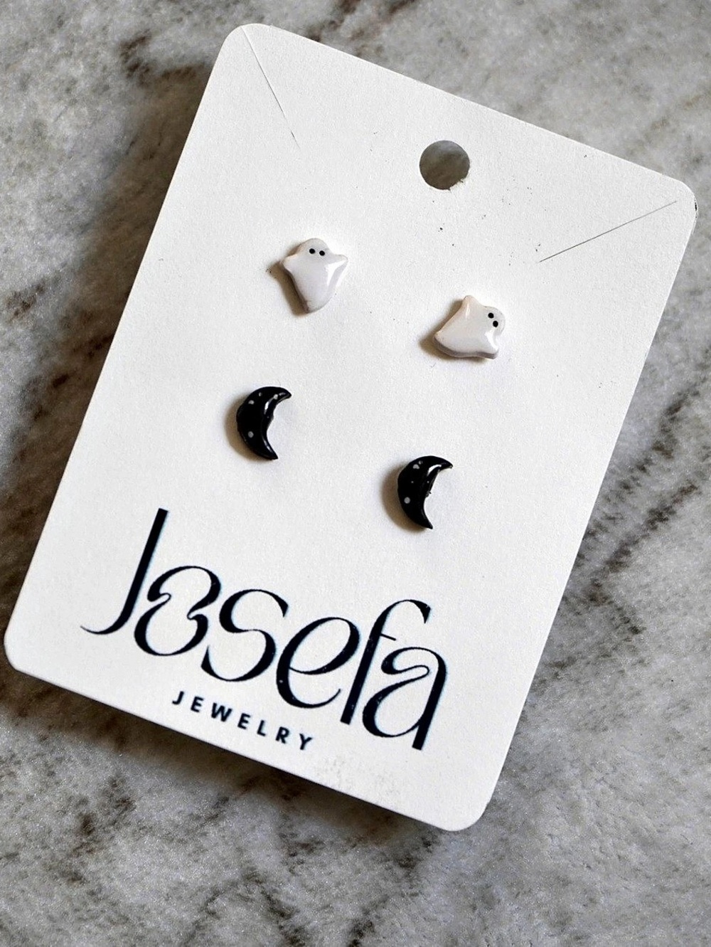 Josefa Jewelry Ghost & Moon White & Black Stud Earrings NWT